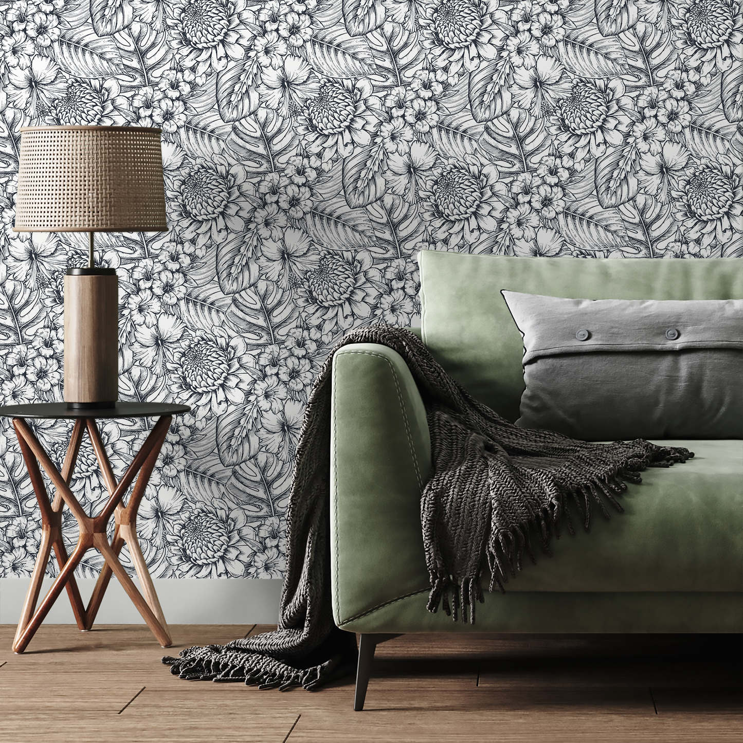 Removable Wallpaper Peel and Stick Wallpaper Wall Paper Wall Mural - Hand Draw Floral Wallpaper - A462