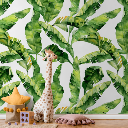 Removable Wallpaper Peel and Stick Wallpaper Wall Paper Wall Mural - Banana Leaf Wallpaper Tropical Wallpaper - A466