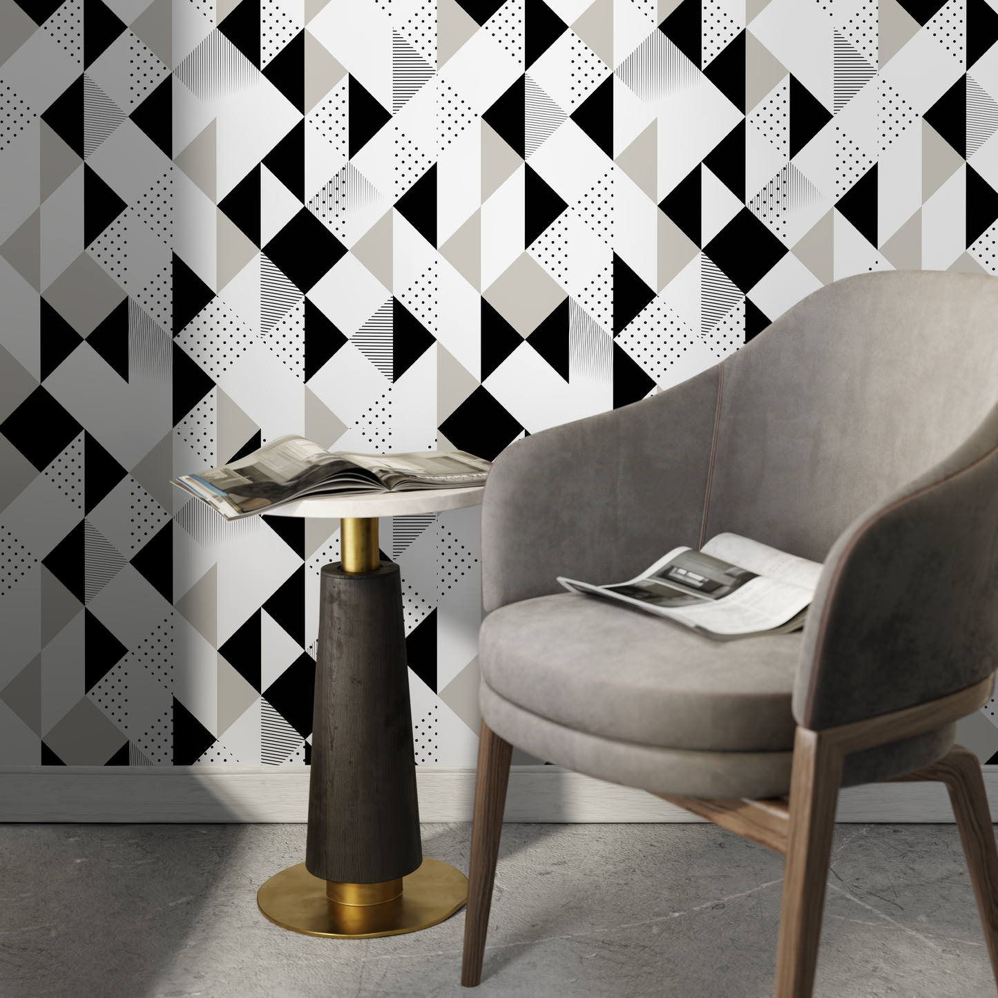 Black and White Geometric Wallpaper Modern Wallpaper Peel and Stick and Traditional Wallpaper - A475