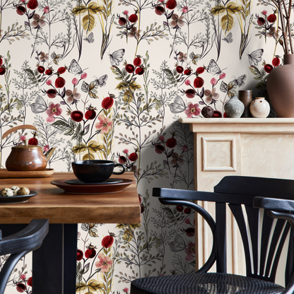 Vintage Wildflower Wallpaper Peel and Stick and Traditional Wallpaper - A494