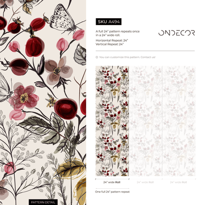 Vintage Wildflower Wallpaper Peel and Stick and Traditional Wallpaper - A494