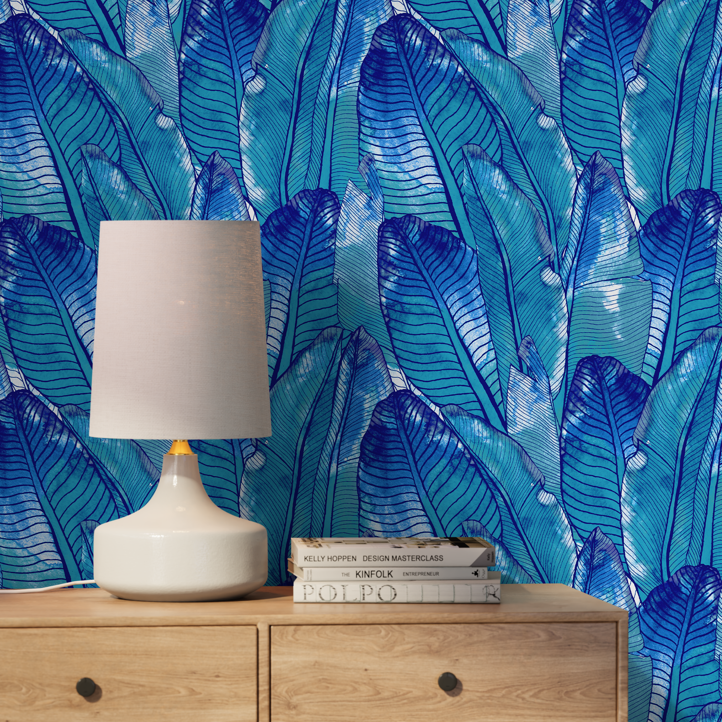 Tropical Wallpaper Blue Banana Leaf Wallpaper Peel and Stick and Traditional Wallpaper - A513