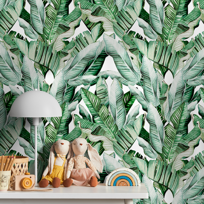 Removable Wallpaper Peel and Stick Wallpaper Wall Paper Wall Mural - Banana Leaf Wallpaper Tropical Wallpaper - A527