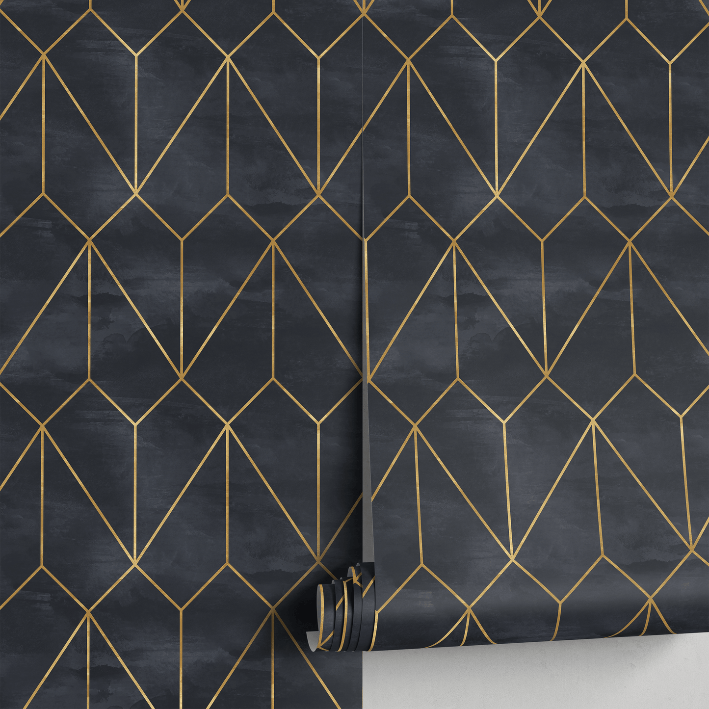 Removable Wallpaper Peel and Stick Wallpaper Wall Paper Wall Mural - Dark Blue and Non-Metalic Yellow Gold Color - A540