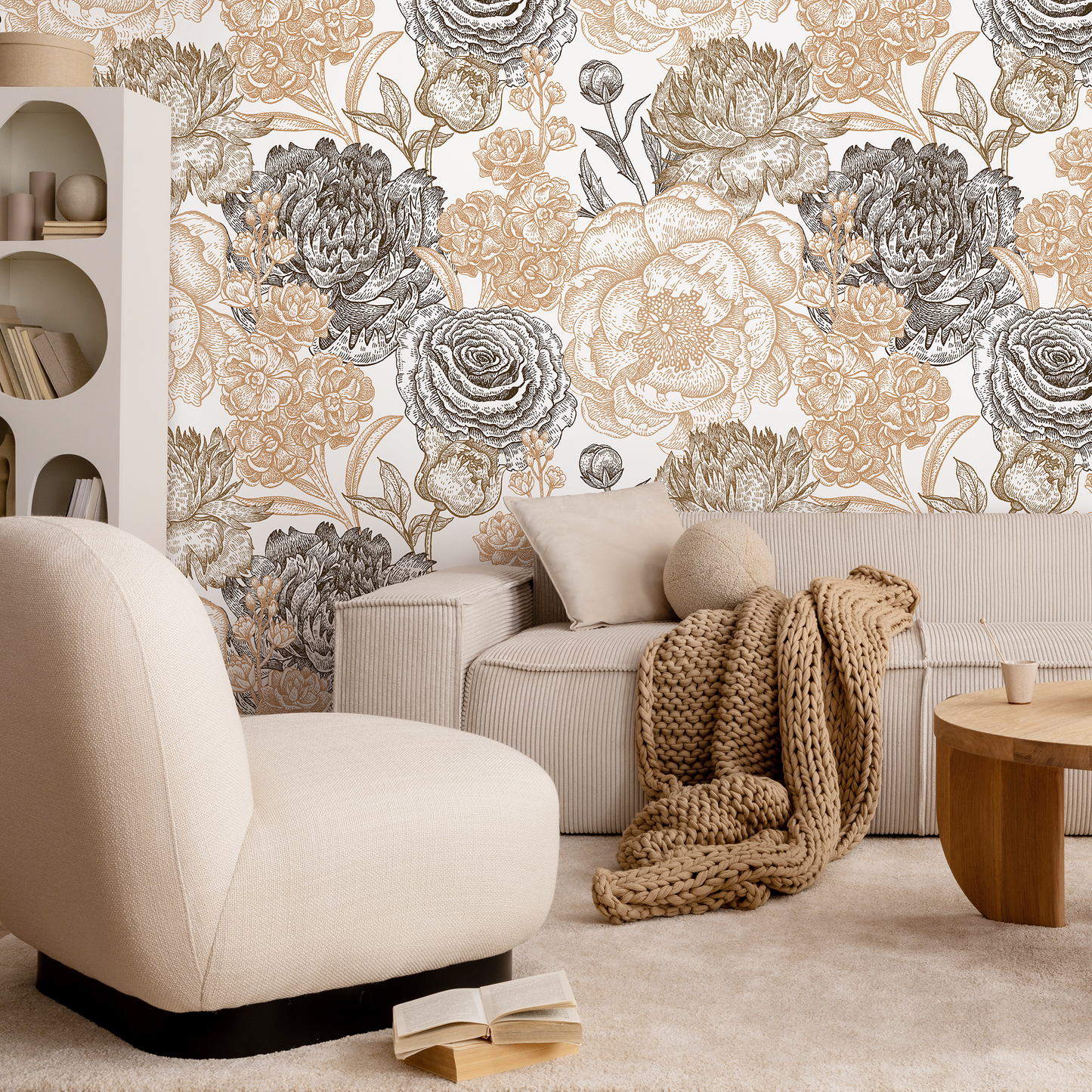 Removable Wallpaper Peel and Stick Wallpaper Wall Paper Wall Mural - Hand Draw Floral Wallpaper - A551