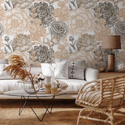Removable Wallpaper Peel and Stick Wallpaper Wall Paper Wall Mural - Hand Draw Floral Wallpaper - A551