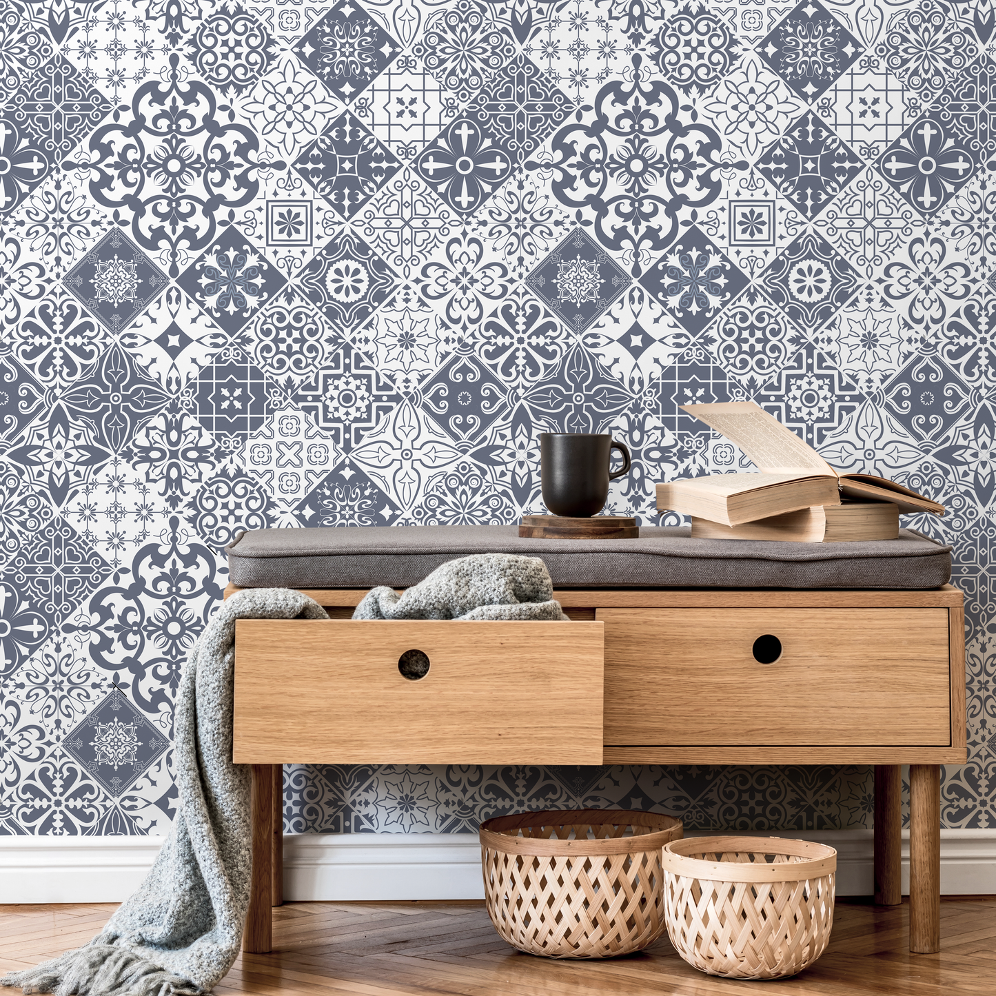 Removable Wallpaper Peel and Stick Wallpaper Wall Paper Wall Mural - Portuguese Azulejos Tile Wallpaper - A555