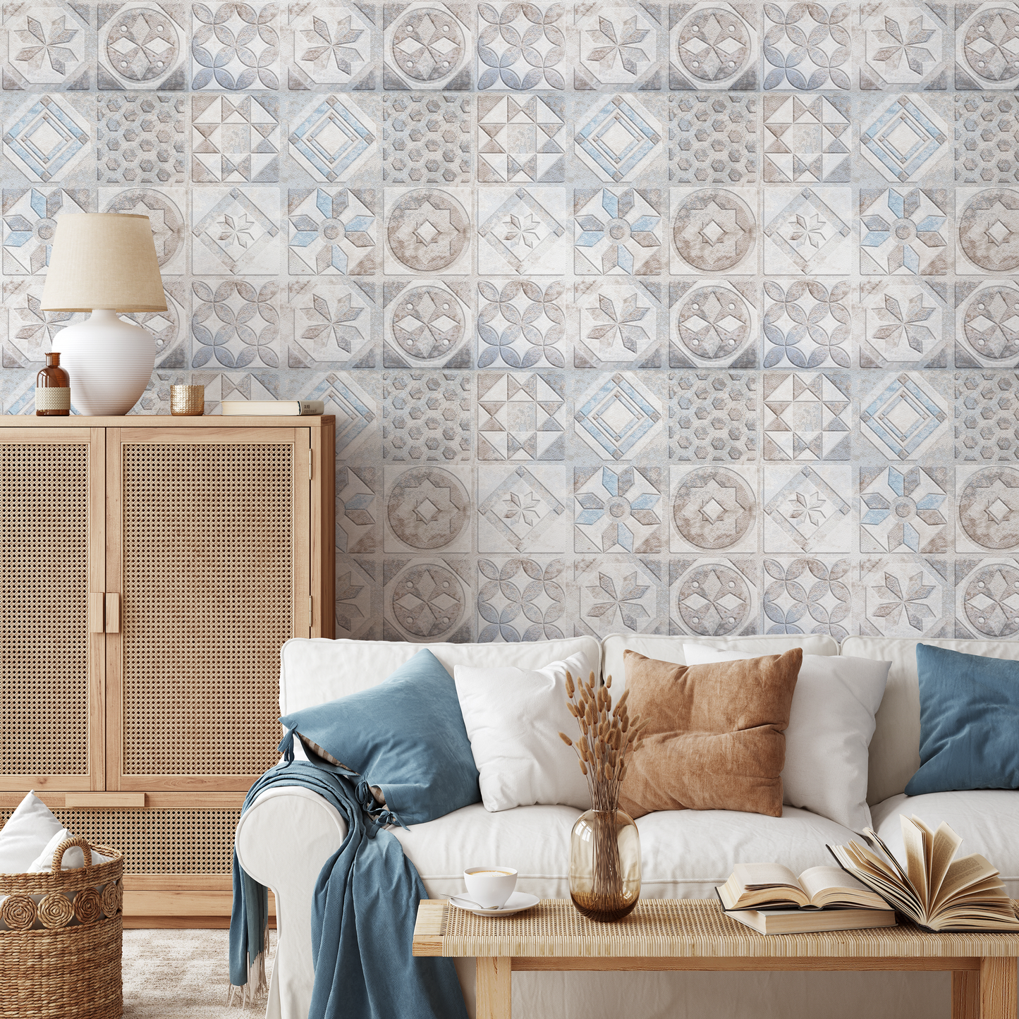 Removable Wallpaper Peel and Stick Wallpaper Wall Paper Wall Mural - Portuguese Azulejos Tile Wallpaper - A556