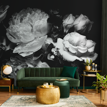 Dark Floral Wallpaper Peony Wallpaper Floral Mural Peel and Stick and Traditional Wallpaper - A557