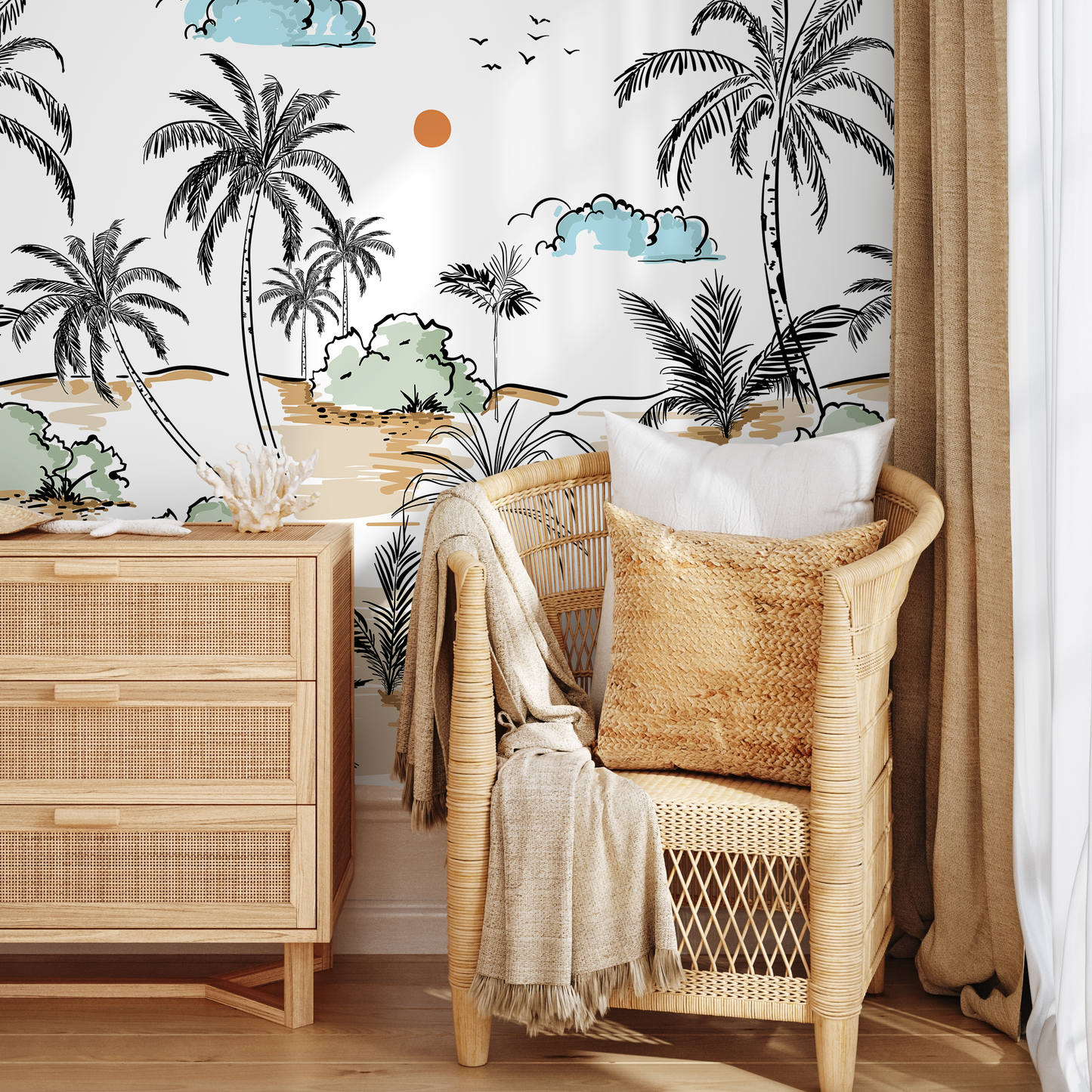 Removable Wallpaper Peel and Stick Wallpaper Wall Paper Wall Mural - Tropical Palm Wallpaper - A570