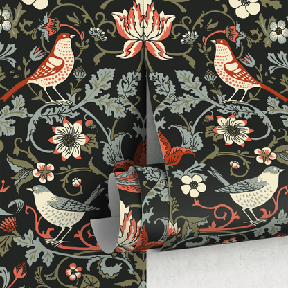 Wallpaper Peel and Stick Wallpaper Removable Wallpaper Home Decor Wall Art Wall Decor Room Decor / Bird Chinoiserie Wallpaper - A578