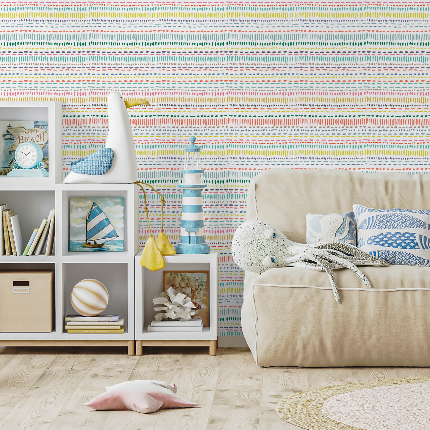 Colorful Striped Wallpaper kids Playroom Wallpaper Peel and Stick and Traditional Wallpaper - A593