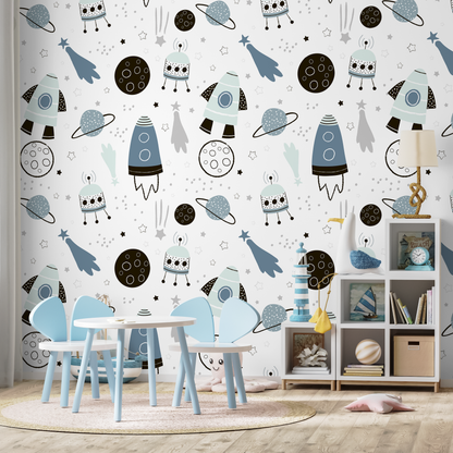 Wallpaper Peel and Stick Wallpaper Removable Wallpaper Home Decor Wall Art Wall Decor Room Decor / Cute Space Kids Wallpaper - A596