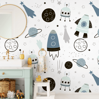 Wallpaper Peel and Stick Wallpaper Removable Wallpaper Home Decor Wall Art Wall Decor Room Decor / Cute Space Kids Wallpaper - A596