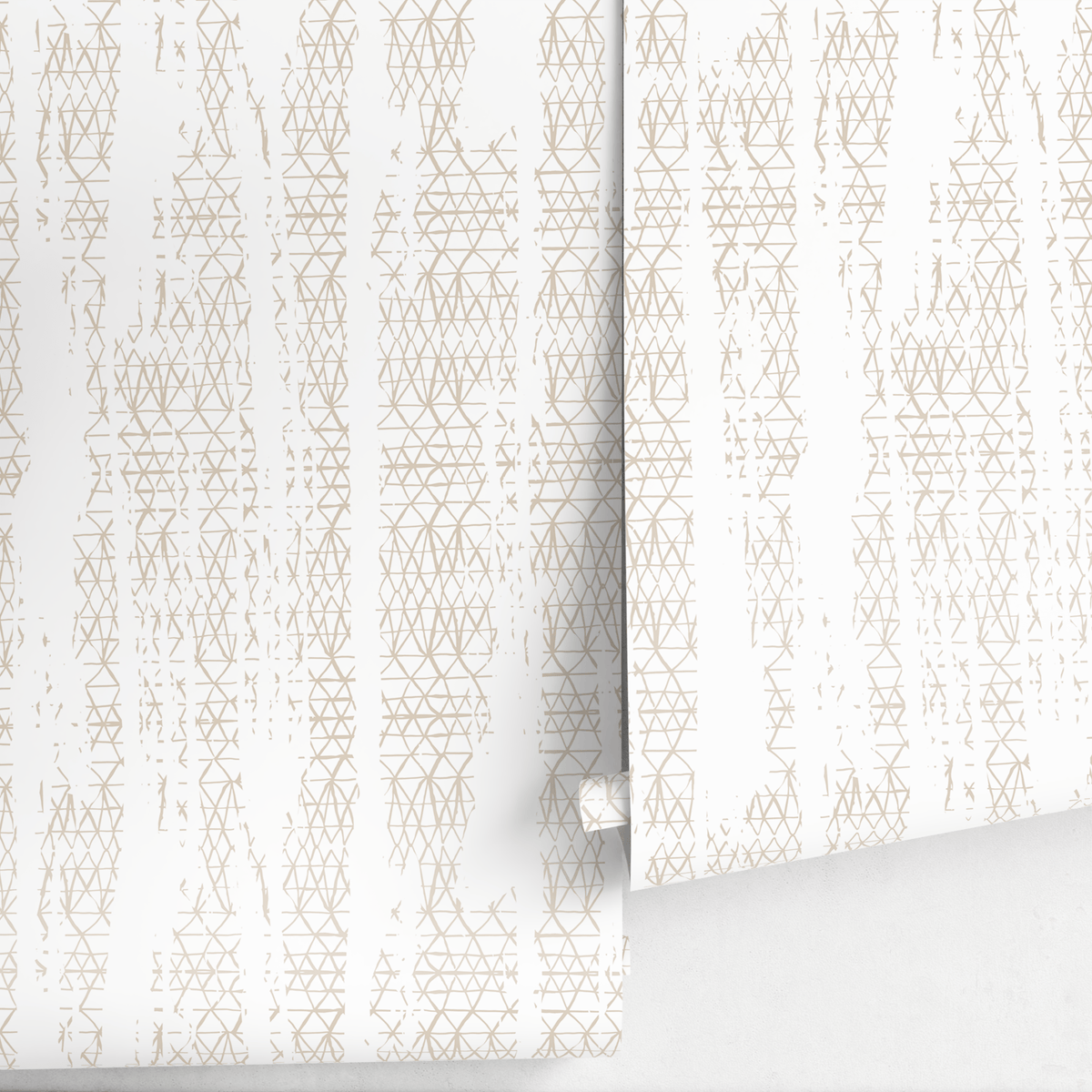 Abstract Wallpaper with a Distressed Triangle Motif in Beige - detail view