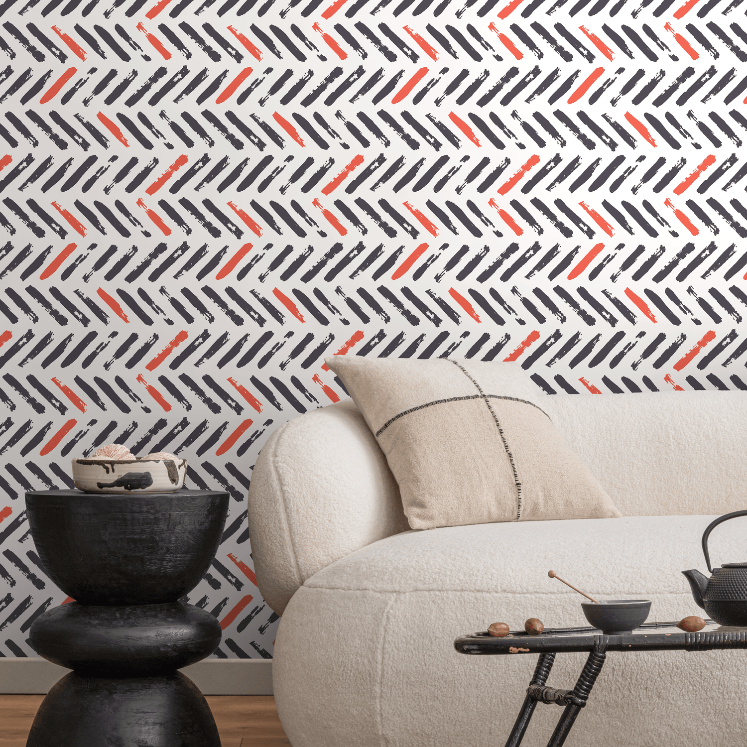 Papel tapiz decorativo de pared, autoadhesivo, removible, para el hogar, decoración de habitaciones / Papel tapiz moderno con diseño de chevrones en gris y rojo - A637