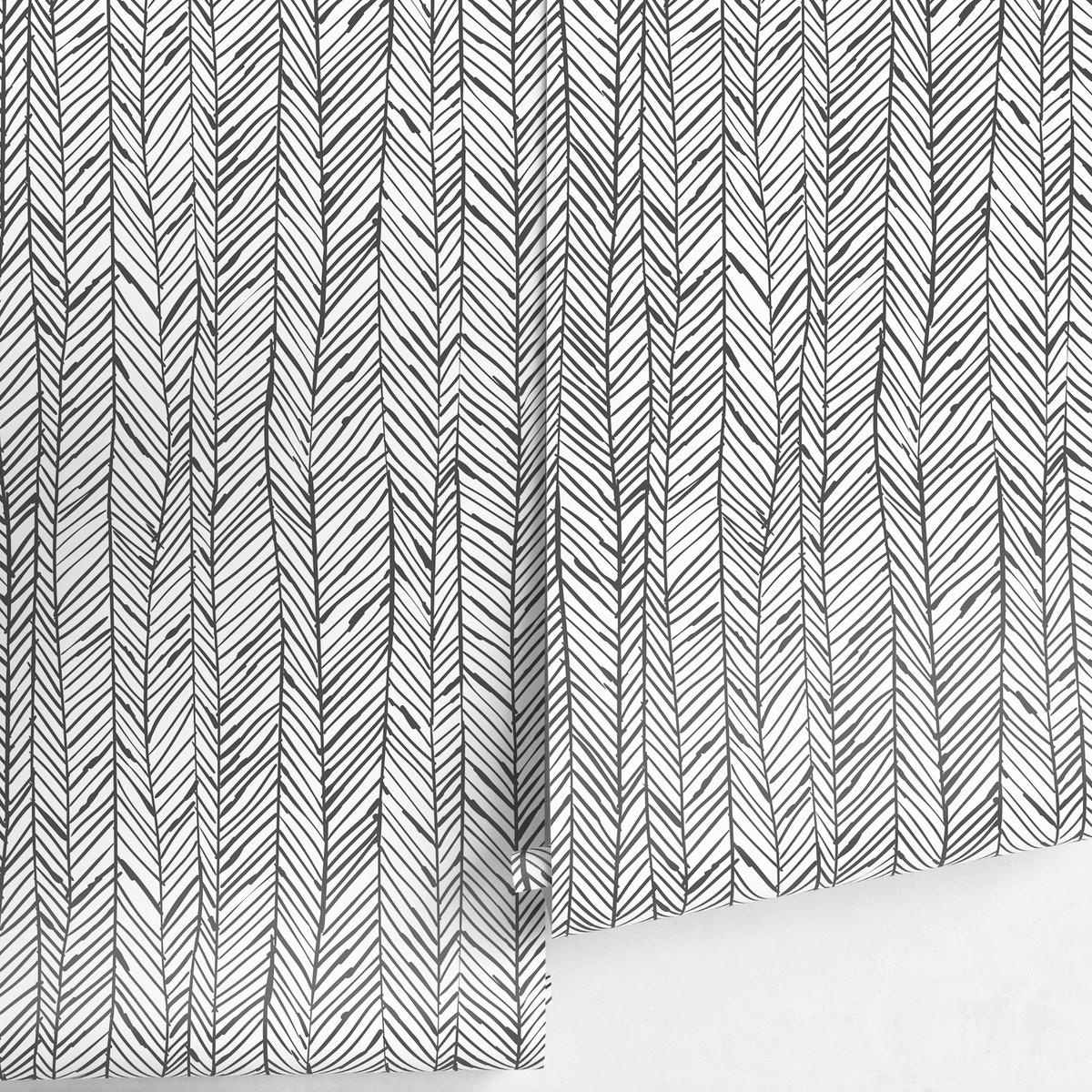 Scandinavian Wallpaper with a Hand-Drawn Herringbone Motif in Black and White - detail view