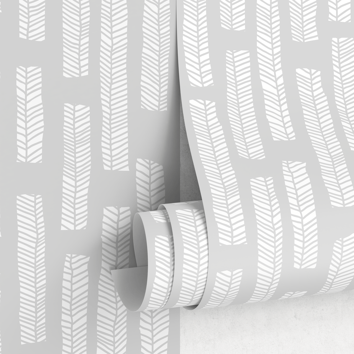 Scandinavian Wallpaper with a Herringbone Column Motif in Gray and White - detail view