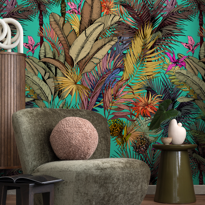 Wallpaper Peel and Stick Wallpaper Removable Wallpaper Home Decor Wall Art Wall Decor Room Decor / Tropical Jungle Leaves Wallpaper - A764