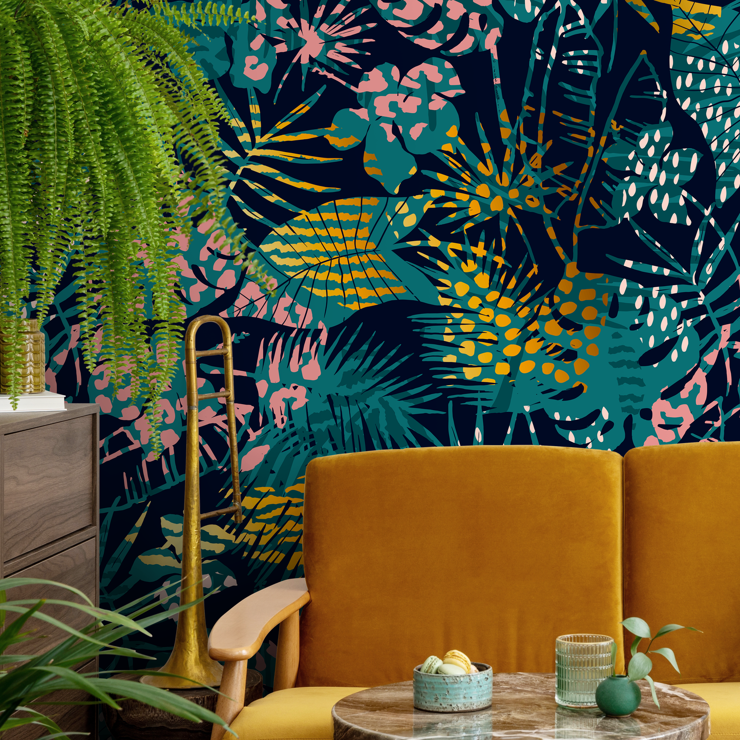 Tropical Multicolor Leaves - Removable Wallpaper Peel and Stick Wallpaper Wall Paper Wall Mural - A782