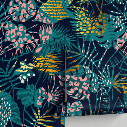 Tropical Multicolor Leaves - Removable Wallpaper Peel and Stick Wallpaper Wall Paper Wall Mural - A782