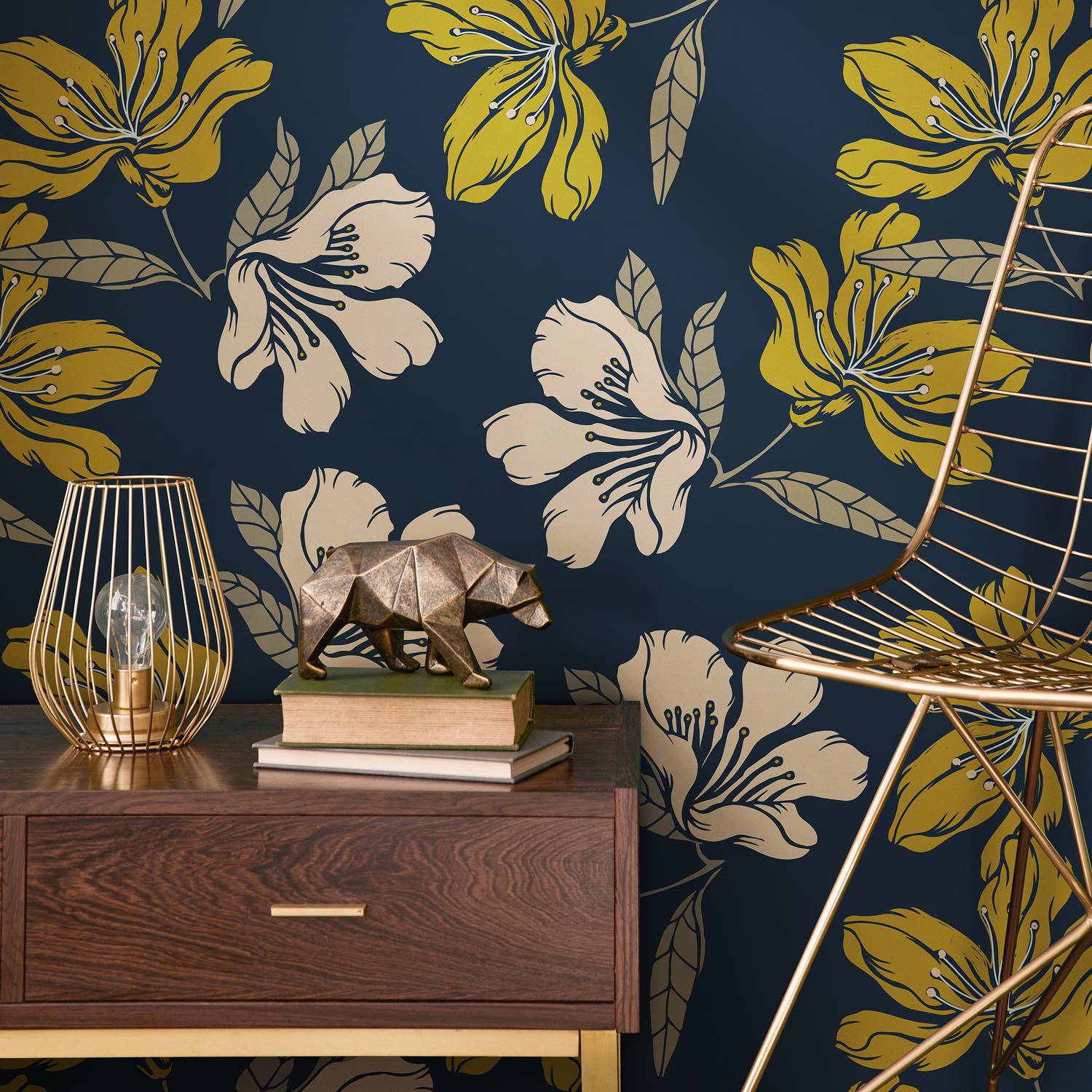 Papel pintado autoadhesivo, papel pintado extraíble, decoración del hogar, arte de pared, decoración de habitaciones / Papel pintado floral bohemio azul - A783