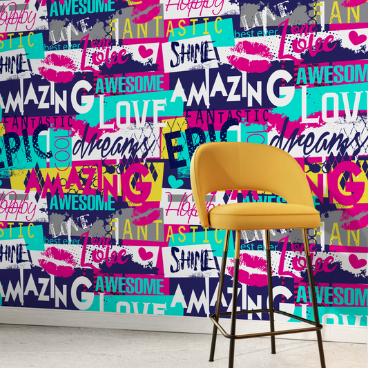 Wallpaper Removable Wallpaper Peel and Stick Wallpaper Wall Decor Home Decor  Wall Art Room Decor / Modern Typography Wallpaper - A784
