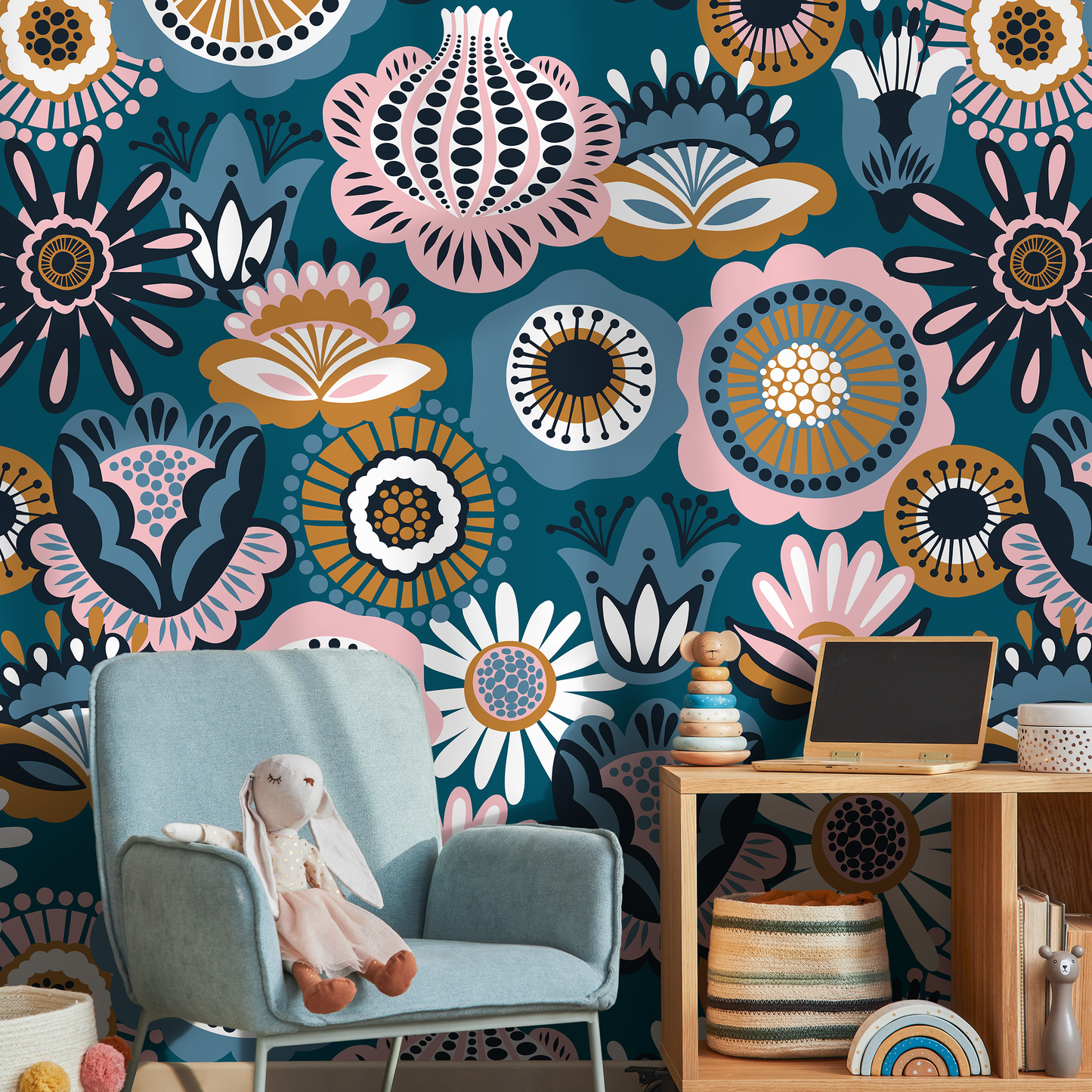 Flat Flower Wallpaper - Removable Wallpaper Peel and Stick Wallpaper Wall Paper Wall Mural - A785