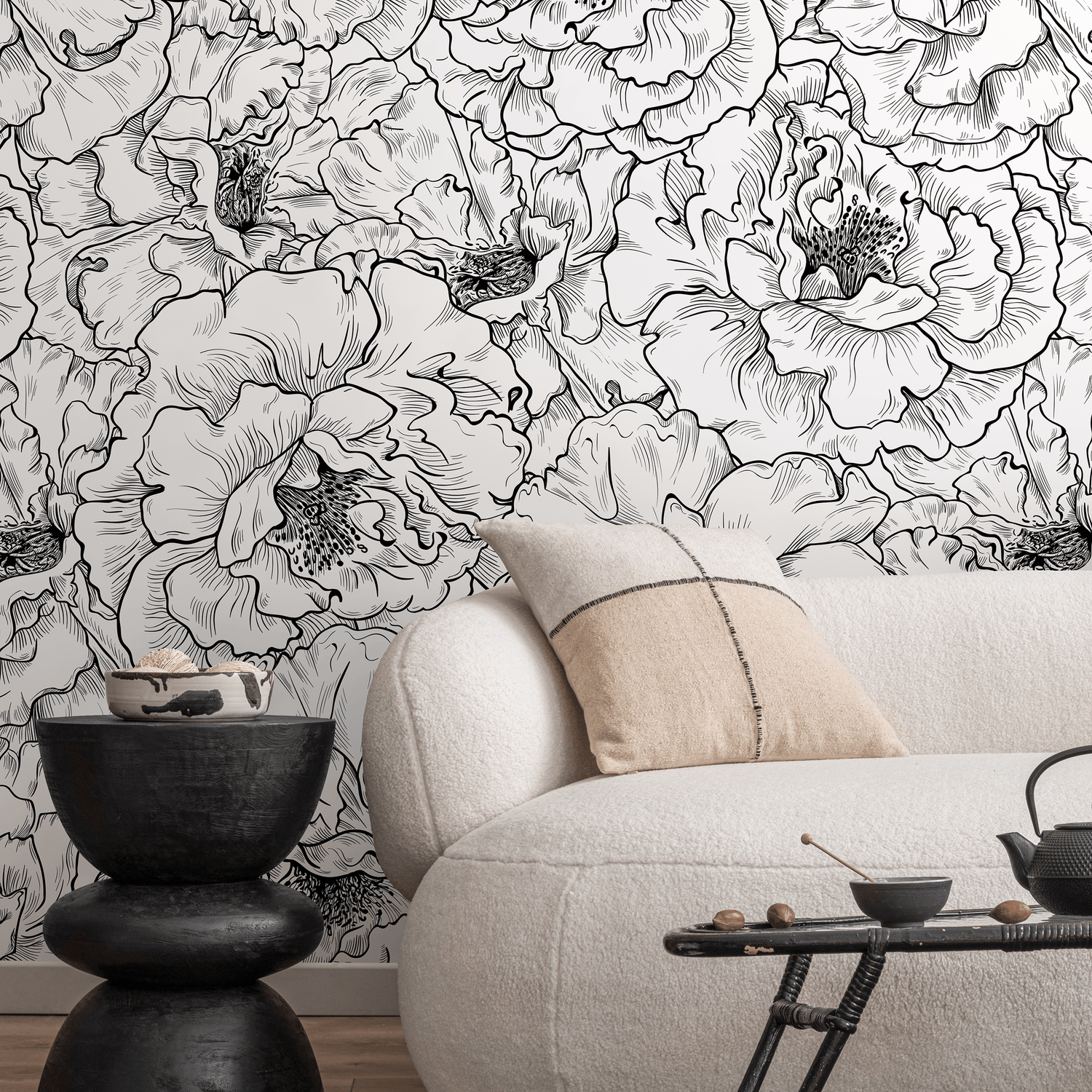 Papel pintado removible, papel pintado escandinavo, papel pintado hecho a mano, papel pintado autoadhesivo, papel pintado, blanco y negro - A788