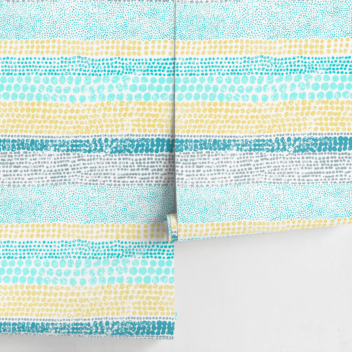 Abstract Wallpaper with a Striped Dot Motif in Blue, Yellow, and Teal - detail view