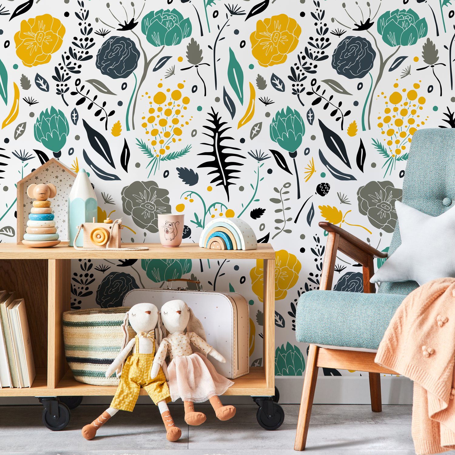 Papier peint amovible, papier peint scandinave, papier peint temporaire, papier peint à fleurs, papier peint autocollant, papier peint - A861