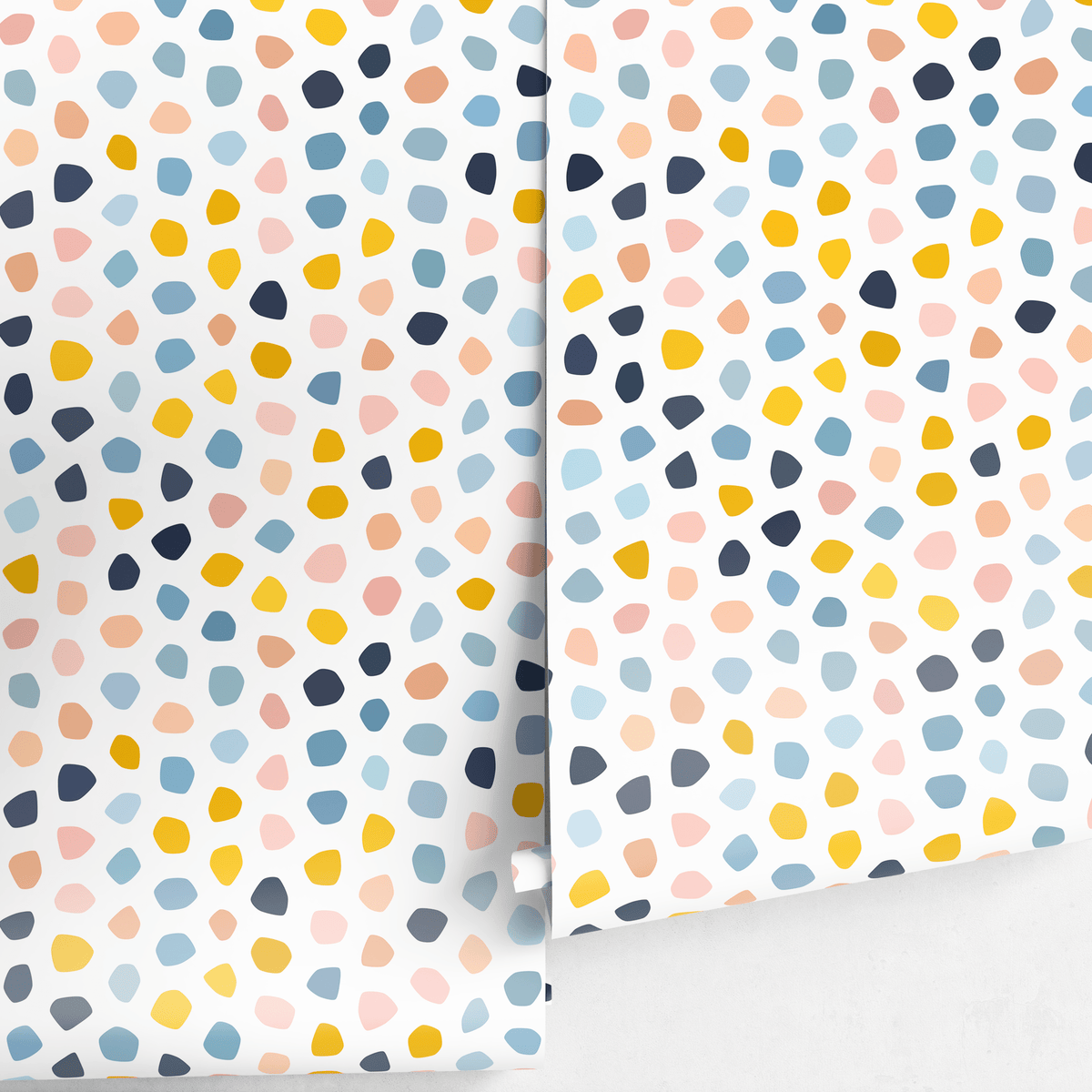 Abstract Wallpaper with Colorful Scattered Dots in Blue, Yellow, and Pink - detail view