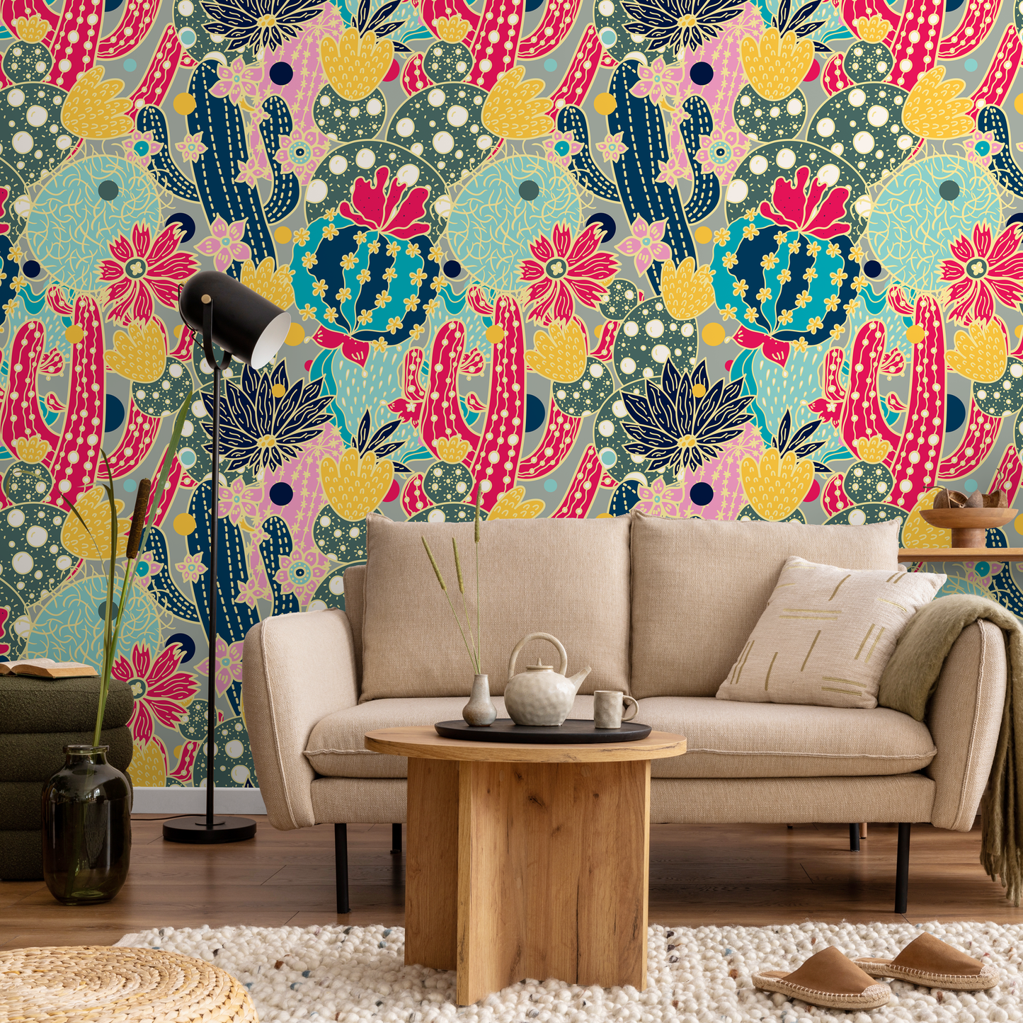Removable Wallpaper Peel and Stick Wallpaper Wall Paper Wall Mural - Contemporary Cactus Wallpaper  - A884