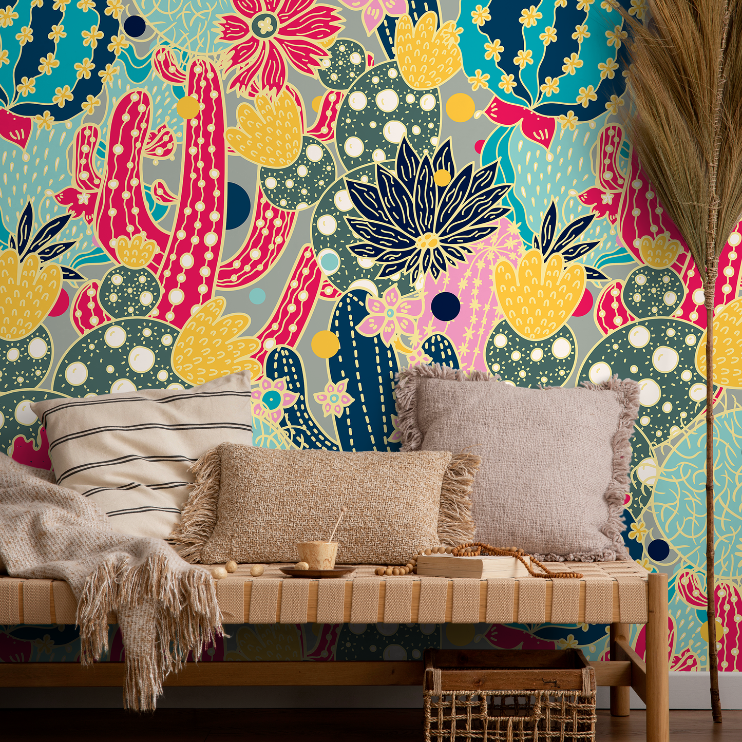 Removable Wallpaper Peel and Stick Wallpaper Wall Paper Wall Mural - Contemporary Cactus Wallpaper  - A884