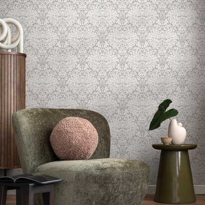 Wallpaper Peel and Stick Wallpaper Removable Wallpaper Home Decor Wall Art Wall Decor Room Decor / Gray Vintage Damask Wallpaper - A897