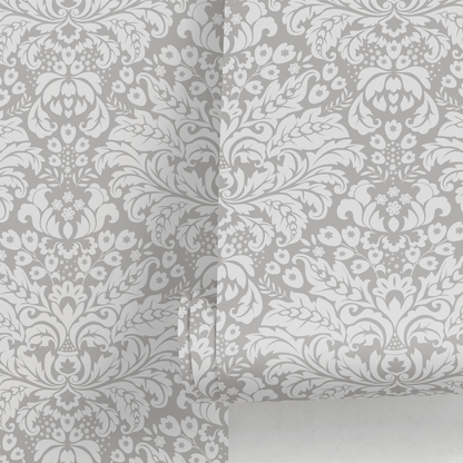 Wallpaper Peel and Stick Wallpaper Removable Wallpaper Home Decor Wall Art Wall Decor Room Decor / Gray Vintage Damask Wallpaper - A897