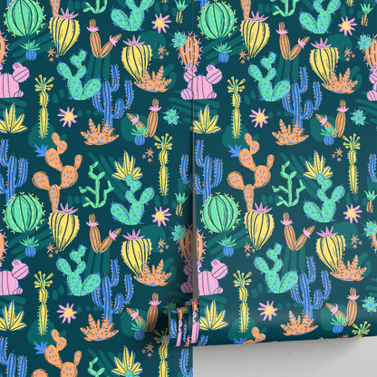 Wallpaper Peel and Stick Wallpaper Removable Wallpaper Home Decor Wall Art Wall Decor Room Decor / Colorful Cactus Floral Wallpaper - A910