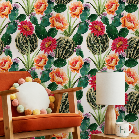 Wallpaper Peel and Stick Wallpaper Removable Wallpaper Home Decor Wall Art Wall Decor Room Decor / Cactus and Flower Wallpaper - A911