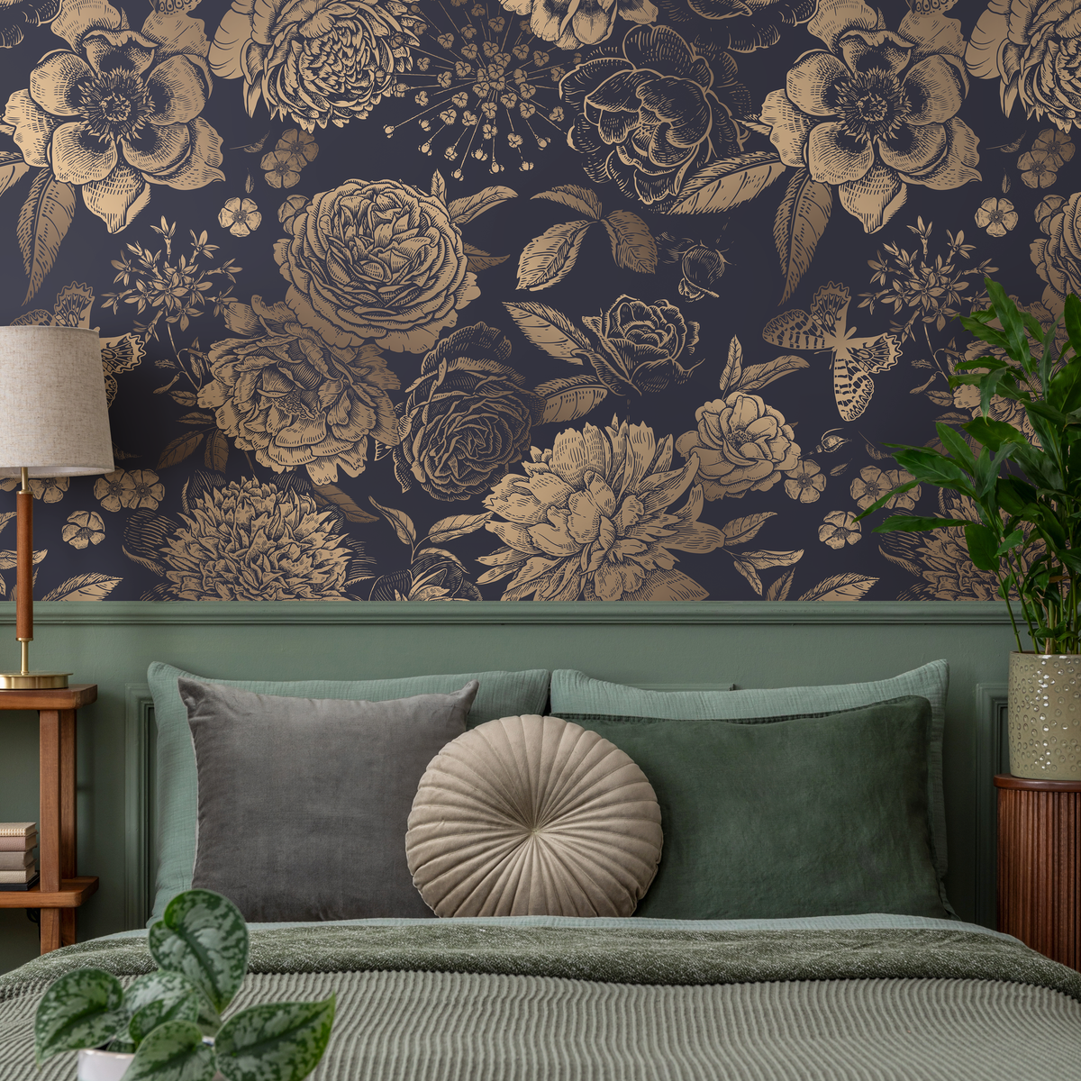 Removable Wallpaper Peel and Stick Wallpaper Wall Paper Wall Mural - Vintage Flower Non-Metalic Gold Color - A922 - ONDECOR.COM