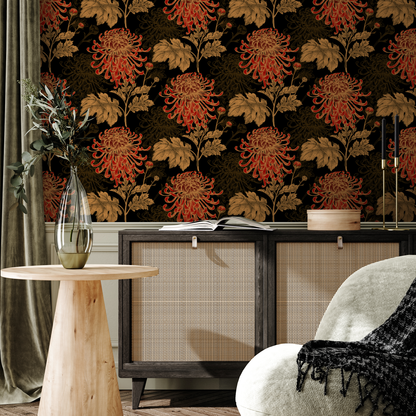 Removable Wallpaper Peel and Stick Wallpaper Wall Paper Wall Mural - Hand Draw Floral Black Wallpaper - A923