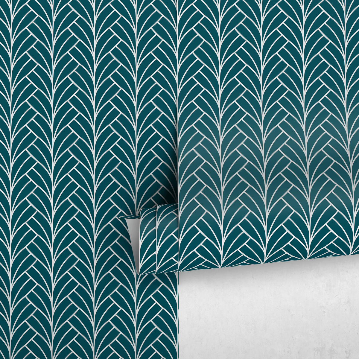Art Deco Wallpaper in Teal and Silver - detail view