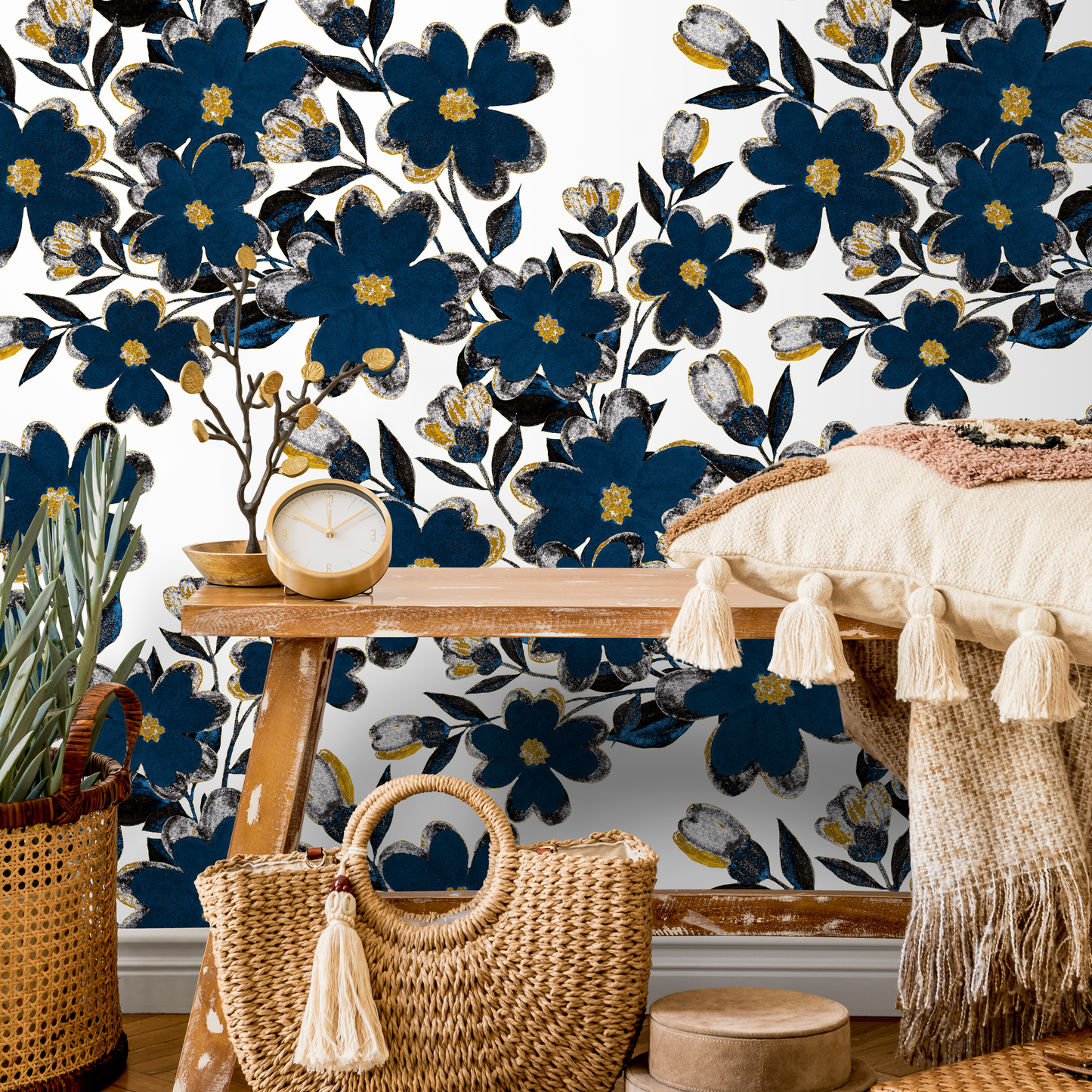 Removable Wallpaper, Scandinavian Wallpaper, Minimalistic Wallpaper, Peel and Stick Wallpaper, WallPaper, Flower - A933