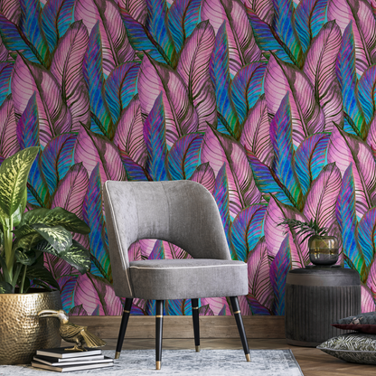 Wallpaper Peel and Stick Wallpaper Removable Wallpaper Home Decor Wall Art Wall Decor Room Decor / Colorful Banana Leaf Wallpaper -  A964