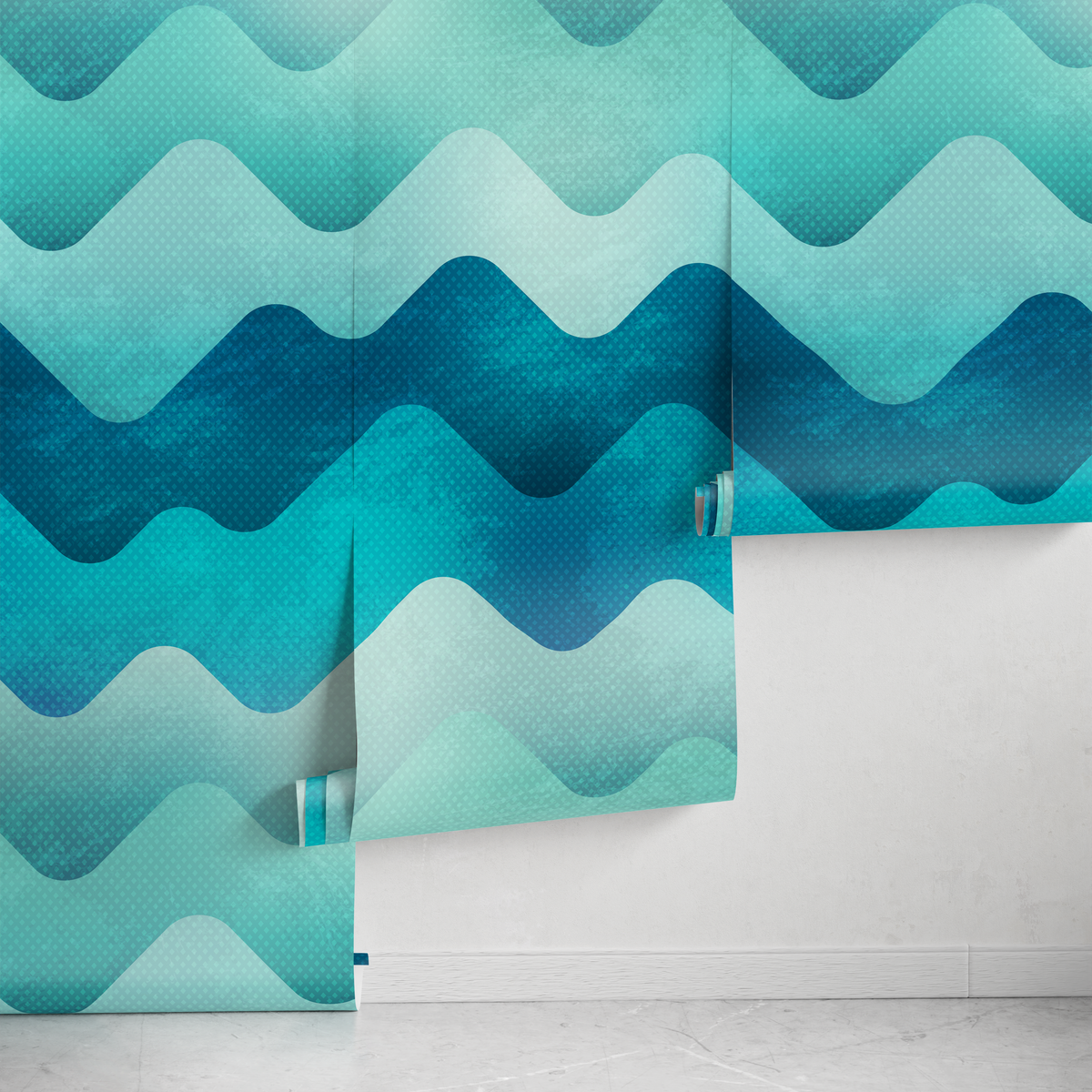 Abstract Wallpaper with a Wave Motif in Blue and Teal - detail view