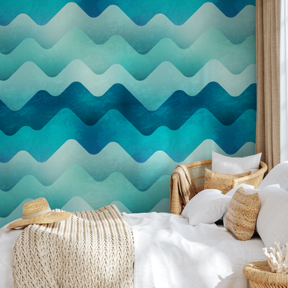 Removable Wallpaper Scandinavian Wallpaper Blue Waves Wallpaper Peel and Stick Wallpaper Wall Paper - A968