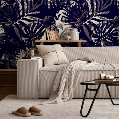 Wallpaper Peel and Stick Wallpaper Removable Wallpaper Home Decor Wall Art Wall Decor Room Decor / Black Tropical Leaves Wallpaper  - A975