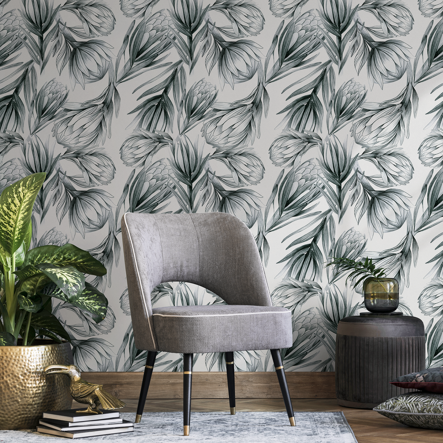 Floral Botanical Wallpaper Vintage Wallpaper Peel and Stick and Traditional Wallpaper - B025