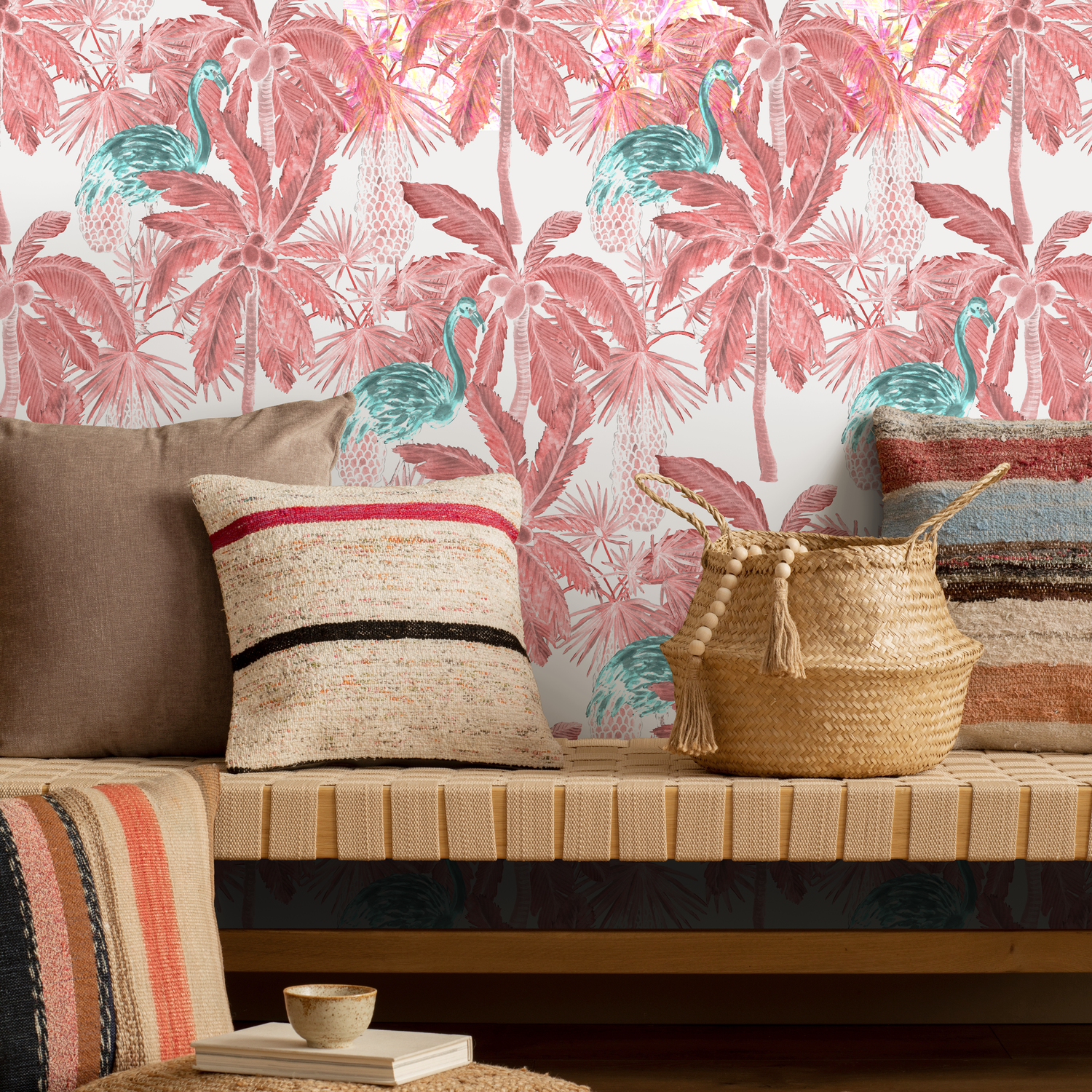 Papel tapiz autoadhesivo, papel tapiz extraíble, decoración del hogar, arte de pared, decoración de habitaciones, papel tapiz de palmeras rojas tropicales - B026