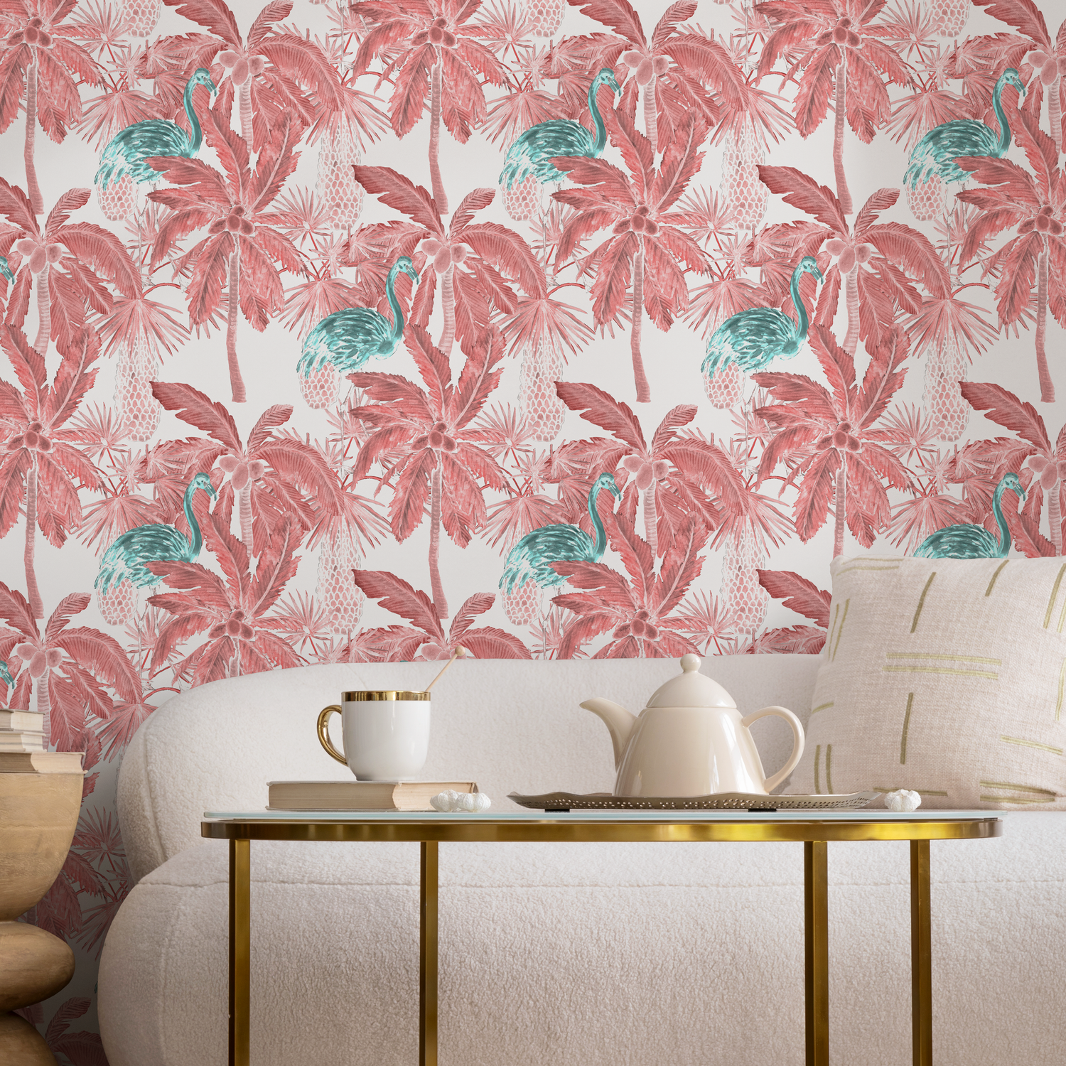 Papel tapiz autoadhesivo, papel tapiz extraíble, decoración del hogar, arte de pared, decoración de habitaciones, papel tapiz de palmeras rojas tropicales - B026
