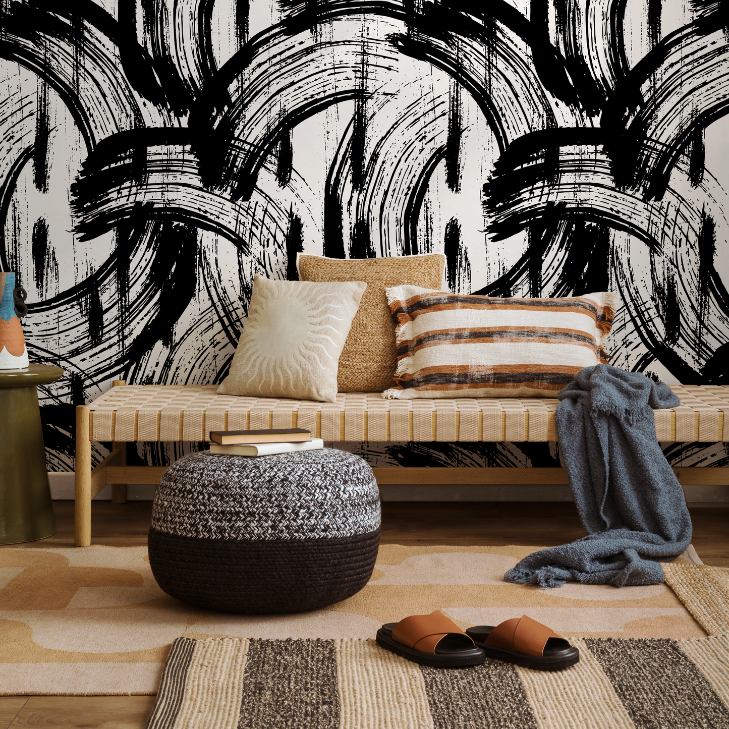 Removable Wallpaper Peel and Stick Wallpaper Wall Paper Wall Mural - Black and White Paintbrush Wallpaper - B039